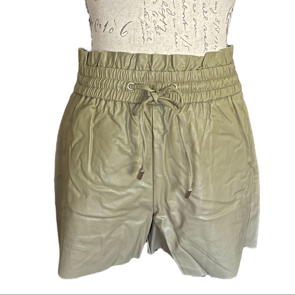 Zenana Vegan Leather Paperbag Shorts With Pockets Medium